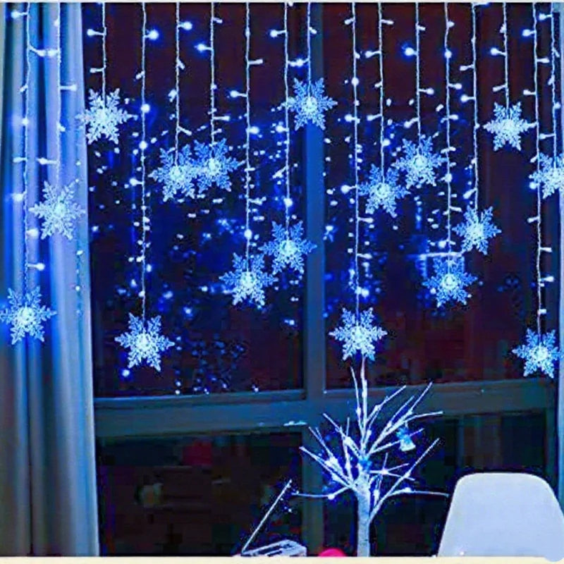 New Year LED Snowflake Curtain String Lights Indoor Halloween Light Wedding Home Party Xmas Lamps Eave Christmas Decoration