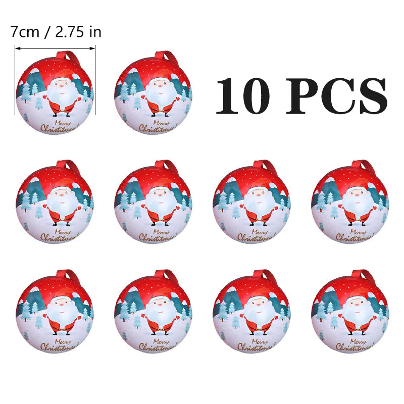 10pcs 7cm Christmas Ball Candy Box Christmas Tree Pendant Tinplate Children Spherical Gift Iron Box New Year Decoration Xmas Eve