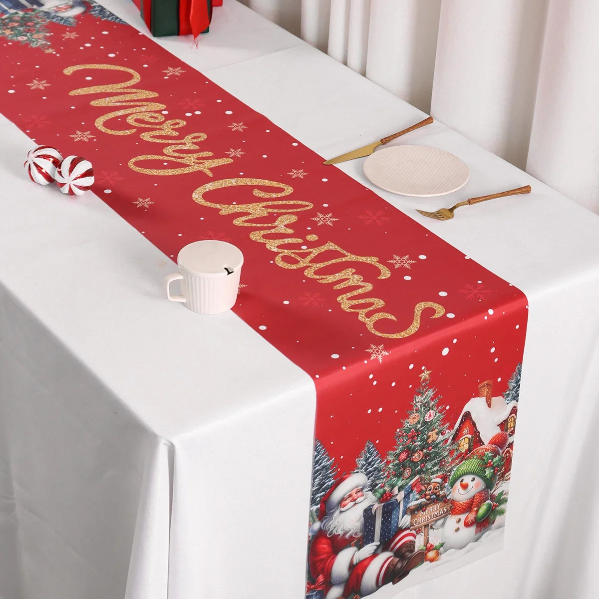 Red Christmas Santa Snowman Table Runner Christmas Decorations for Home 2025 Xmas Table Decor Navidad Noel New Year 2026 Gifts