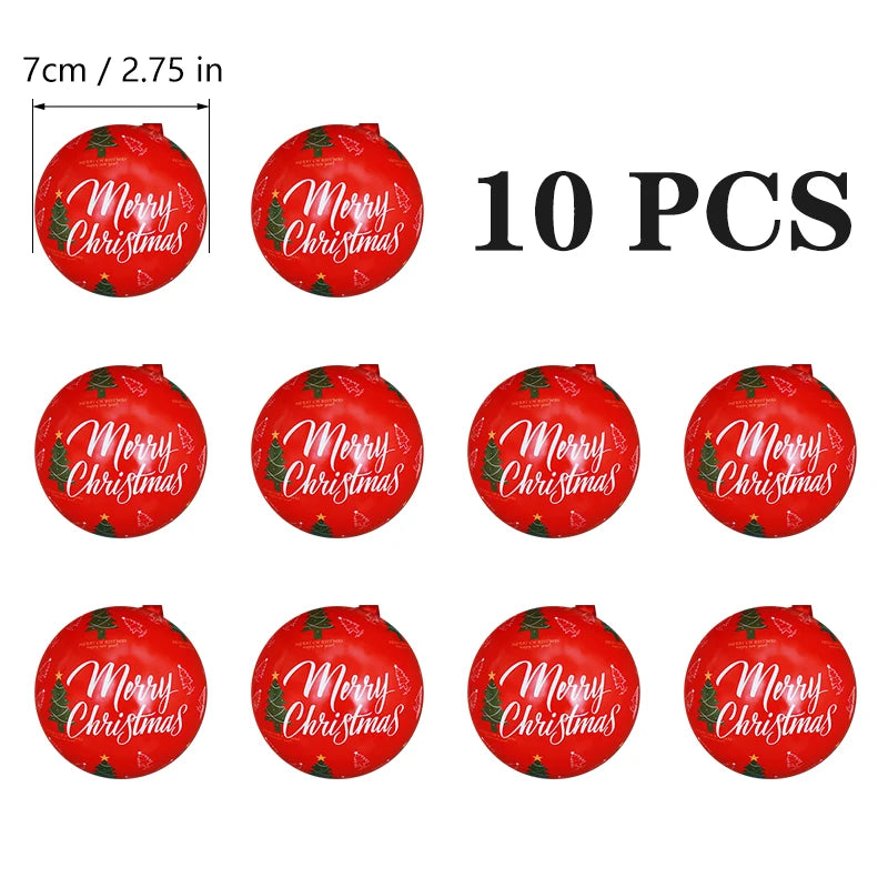 10pcs 7cm Christmas Ball Candy Box Christmas Tree Pendant Tinplate Children Spherical Gift Iron Box New Year Decoration Xmas Eve