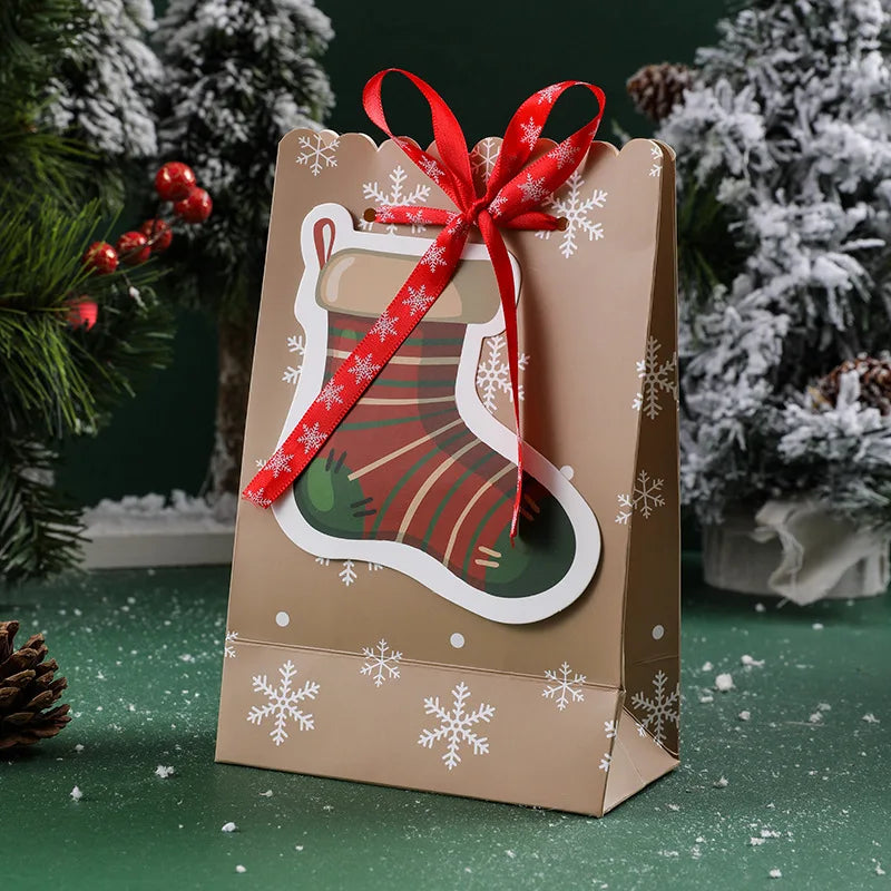 5pcs Christmas Paper Bags Creative Bow Snowflake Accompanying Candy Gift Bags Creative Cute Christmas Gift Bags