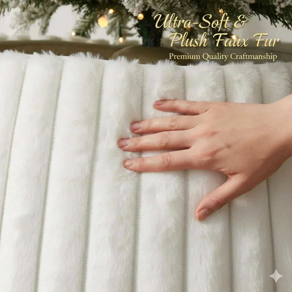 Modern Plush Vertical Christmas Tree Skirt White Furry Tree Bottom Cover Decorations for Winter Holiday Festival Ornament