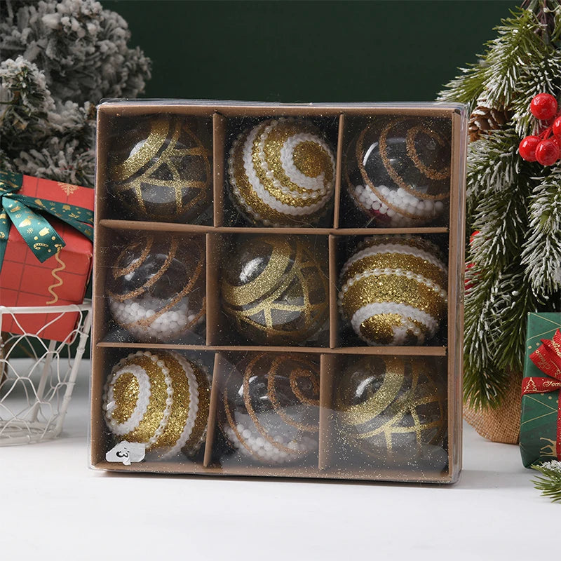 9Pcs 6cm Gold Christmas Ball Decor Suit Shatterproof Flash Hanging Balls for Xmas Tree Decoration Home Party New Year Gifts