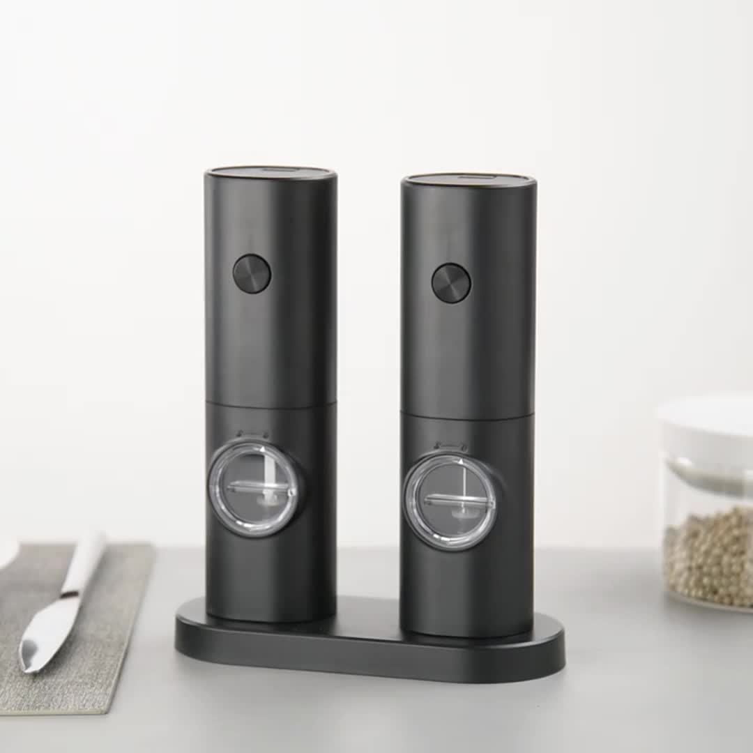 [1-Piece/2-Piece Option] Electric Salt & Pepper Grinder Set - Battery Powered (Batteries Not Included). Dual-Pack with Stand, Practical White LED Light. Adjustable Coarseness