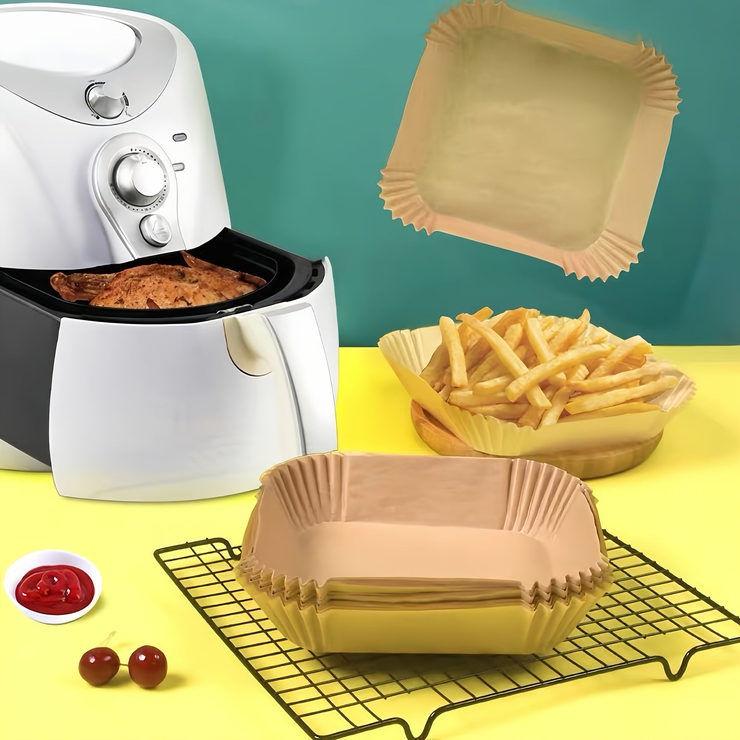 100-Pack/50-Pack Air Fryer Liners - Universal for Oven & Microwave, Non-Stick Parchment Paper - No Coating, Heat-Resistant for Home & Commercial Use