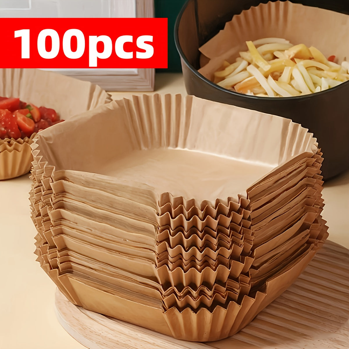 100-Pack/50-Pack Air Fryer Liners - Universal for Oven & Microwave, Non-Stick Parchment Paper - No Coating, Heat-Resistant for Home & Commercial Use
