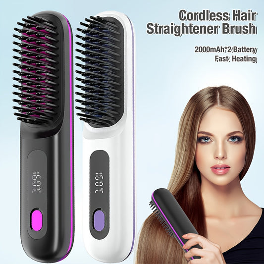 Cordless Hair Straightener Brush, Rapid heating, Hot Comb Hair Straightener for Women, Lightweight, Type-C Charging Port, Anti-Scald, Lightweight, USB Rechargeable