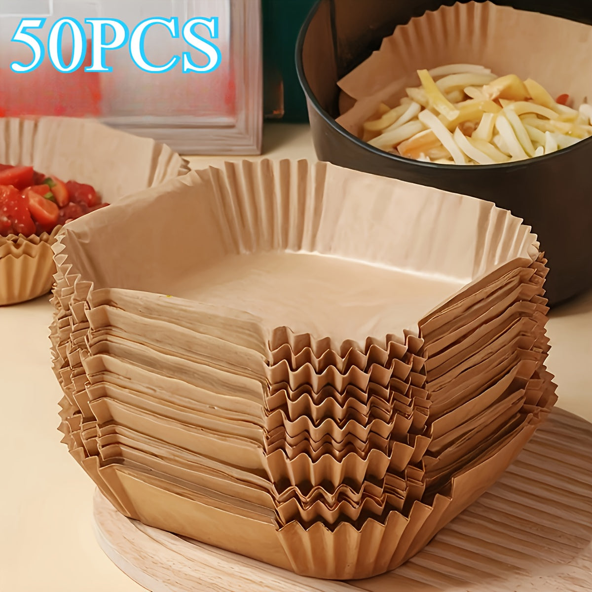 100-Pack/50-Pack Air Fryer Liners - Universal for Oven & Microwave, Non-Stick Parchment Paper - No Coating, Heat-Resistant for Home & Commercial Use