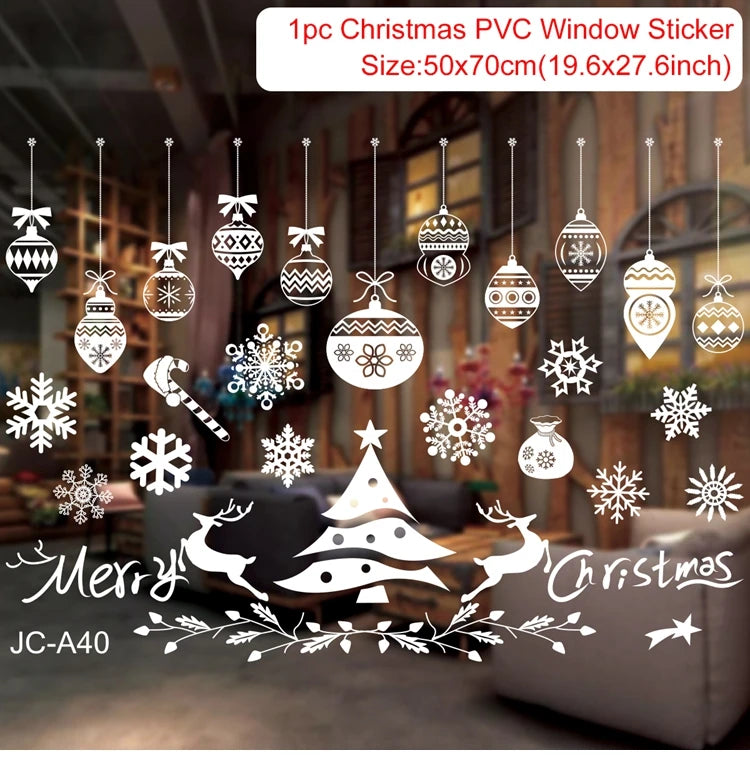Christmas Wall Window Stickers Christmas Decoration For Home 2024 Merry Christmas Ornaments Xmas Navidad Happy New Year 2025