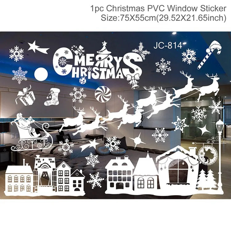 Christmas Wall Window Stickers Christmas Decoration For Home 2024 Merry Christmas Ornaments Xmas Navidad Happy New Year 2025