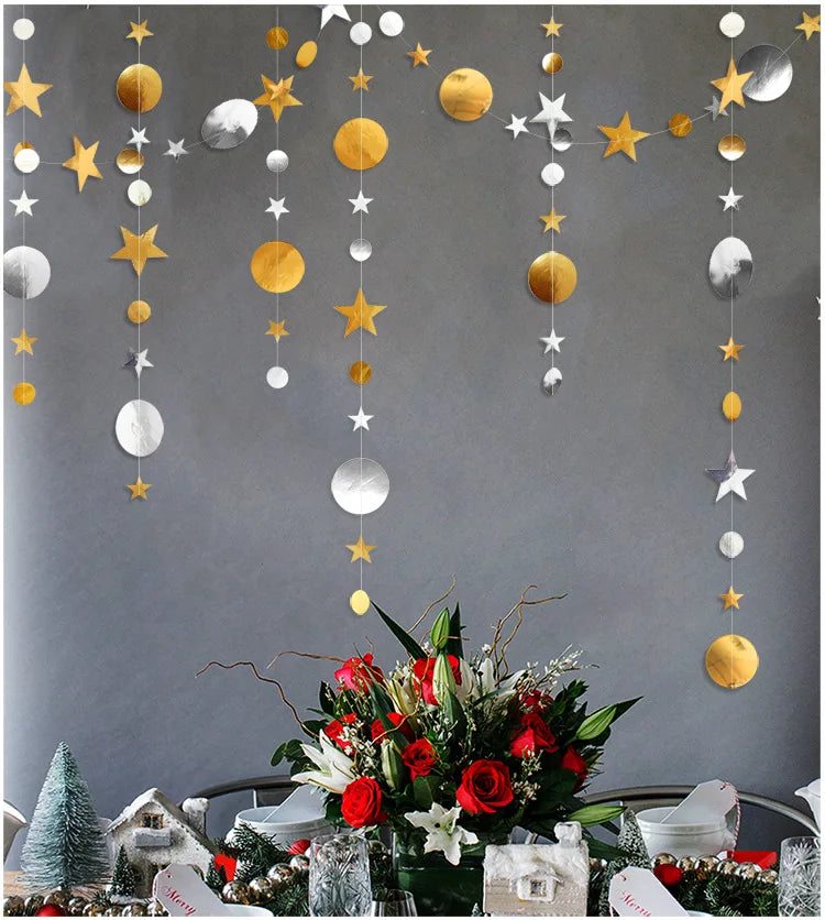 Christmas Decorations for Home Paper Star Dot Garland Flash Banner DIY Birthday Wedding Baby Shower Curtain 2022 Navidad Decor