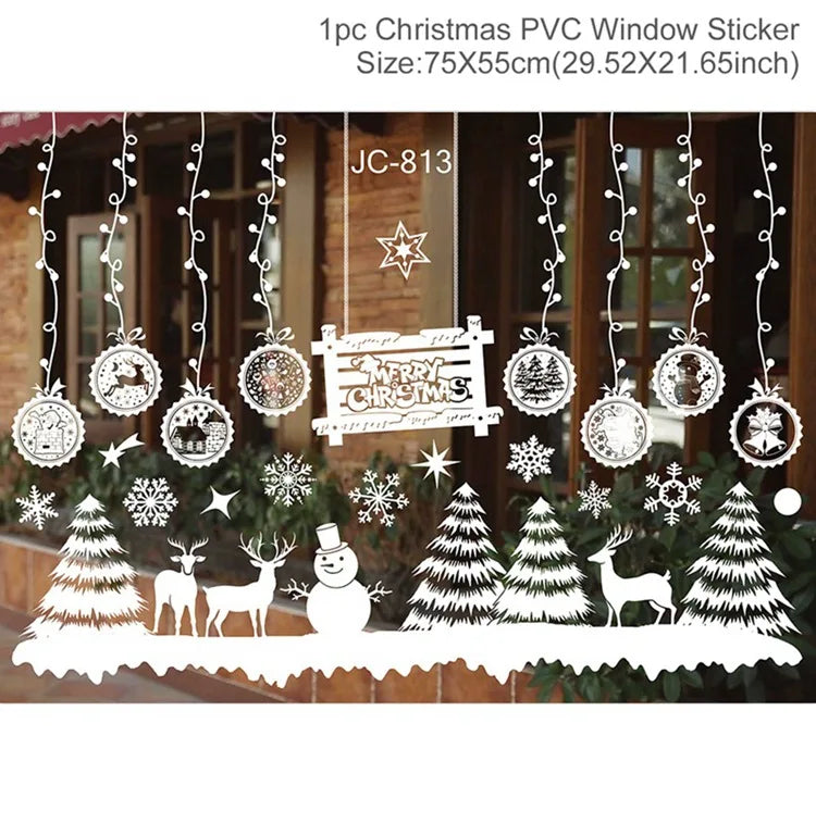 Christmas Wall Window Stickers Christmas Decoration For Home 2024 Merry Christmas Ornaments Xmas Navidad Happy New Year 2025