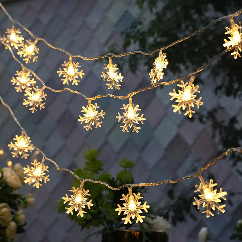 Christmas Fairy Light Snowflake LED String Light Garland Decoration for Home Xmas Santa Claus Gifts New Year Ornament