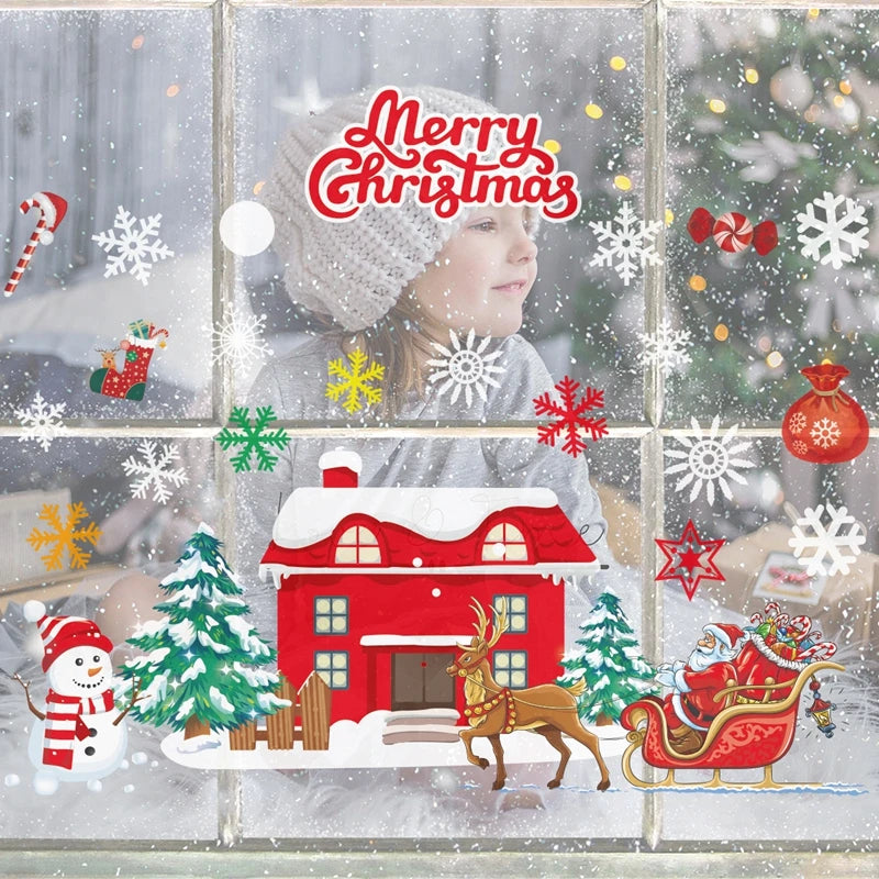 Christmas Wall Window Stickers Christmas Decoration For Home 2024 Merry Christmas Ornaments Xmas Navidad Happy New Year 2025