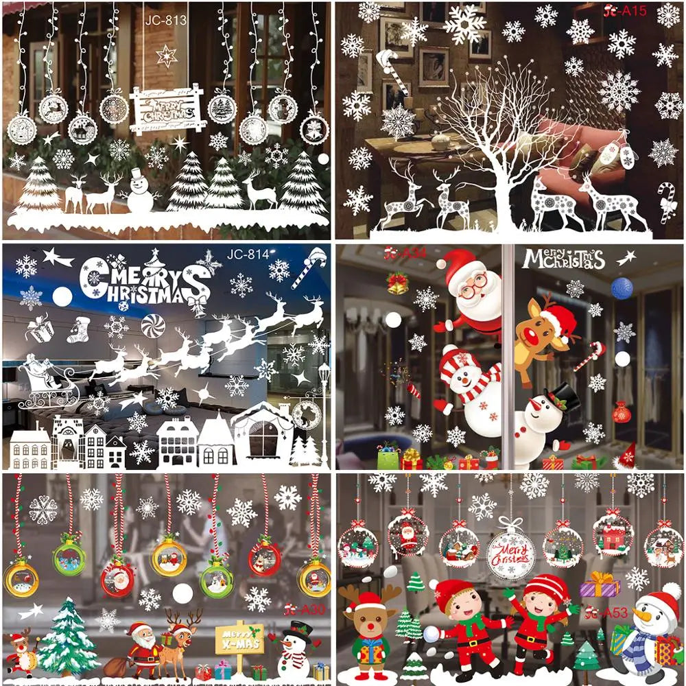 Christmas Wall Window Stickers Christmas Decoration For Home 2024 Merry Christmas Ornaments Xmas Navidad Happy New Year 2025