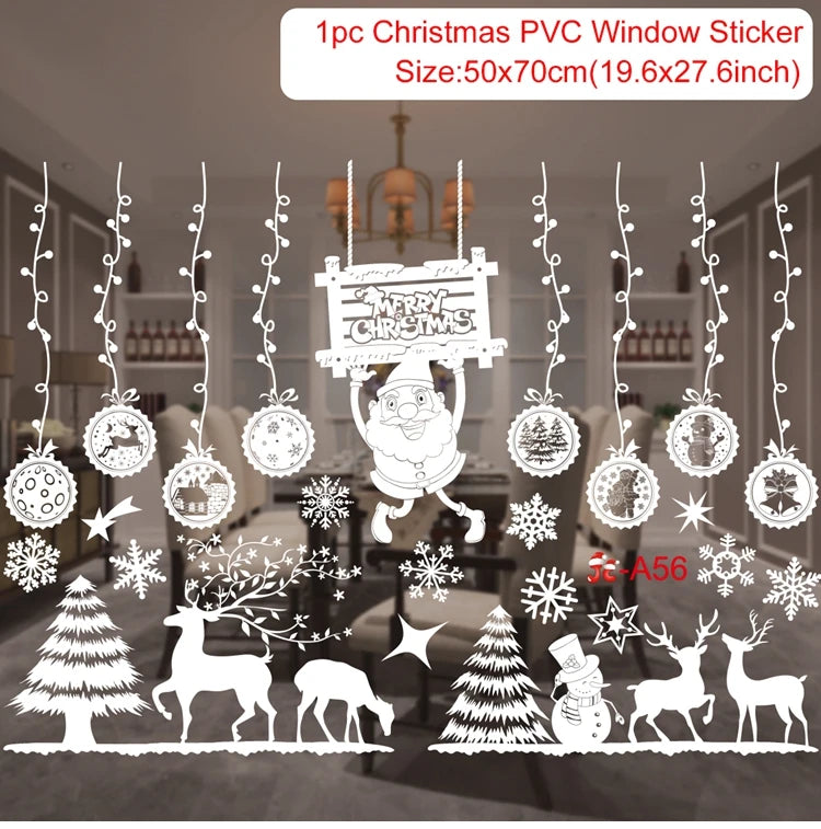 Christmas Wall Window Stickers Christmas Decoration For Home 2024 Merry Christmas Ornaments Xmas Navidad Happy New Year 2025
