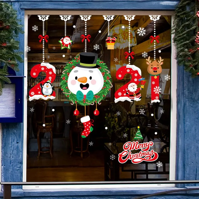 Christmas Window Stickers Merry Christmas Decorations For Home 2024 Christmas Wall Sticker Kids Wall Decals Happy New Year 2025