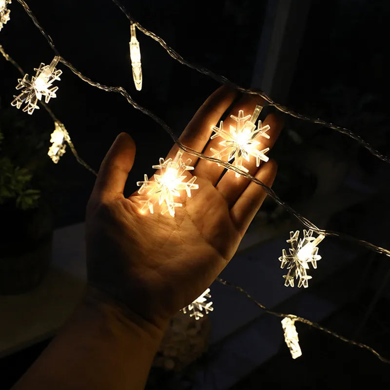 Christmas Fairy Light Snowflake LED String Light Garland Decoration for Home Xmas Santa Claus Gifts New Year Ornament