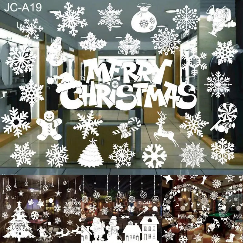 Christmas Window Stickers Merry Christmas Decorations For Home 2024 Christmas Wall Sticker Kids Wall Decals Happy New Year 2025