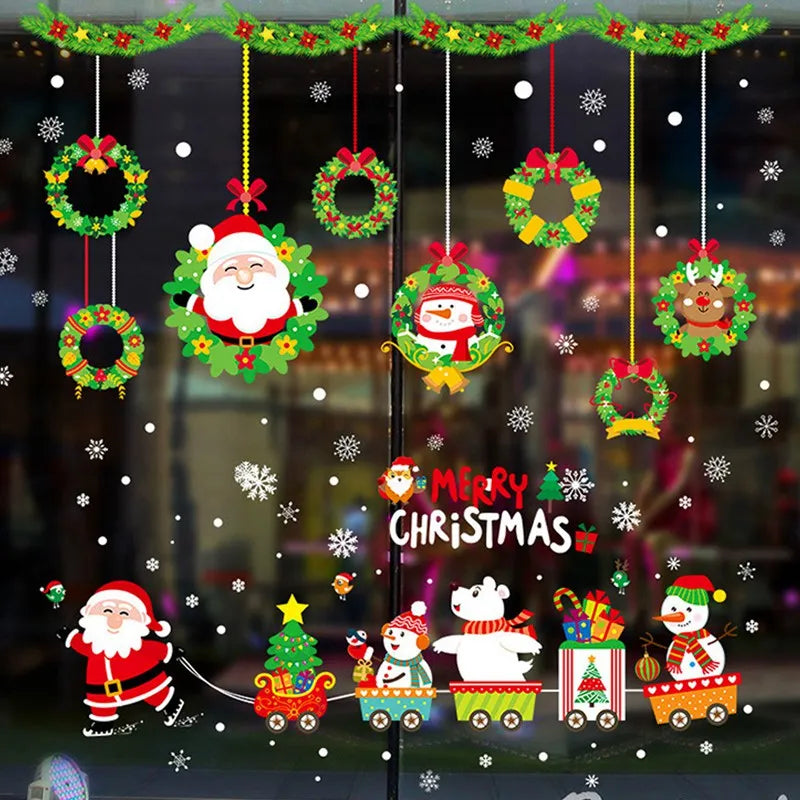 Christmas Window Stickers Merry Christmas Decorations For Home 2024 Christmas Wall Sticker Kids Wall Decals Happy New Year 2025