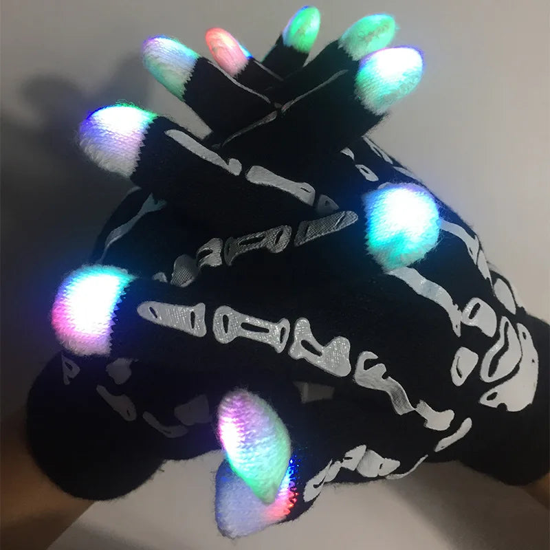 1pcs Halloween Decoration Black Acrylic Skeleton Flash Glowing Gloves Christmas Warm LED Gloves