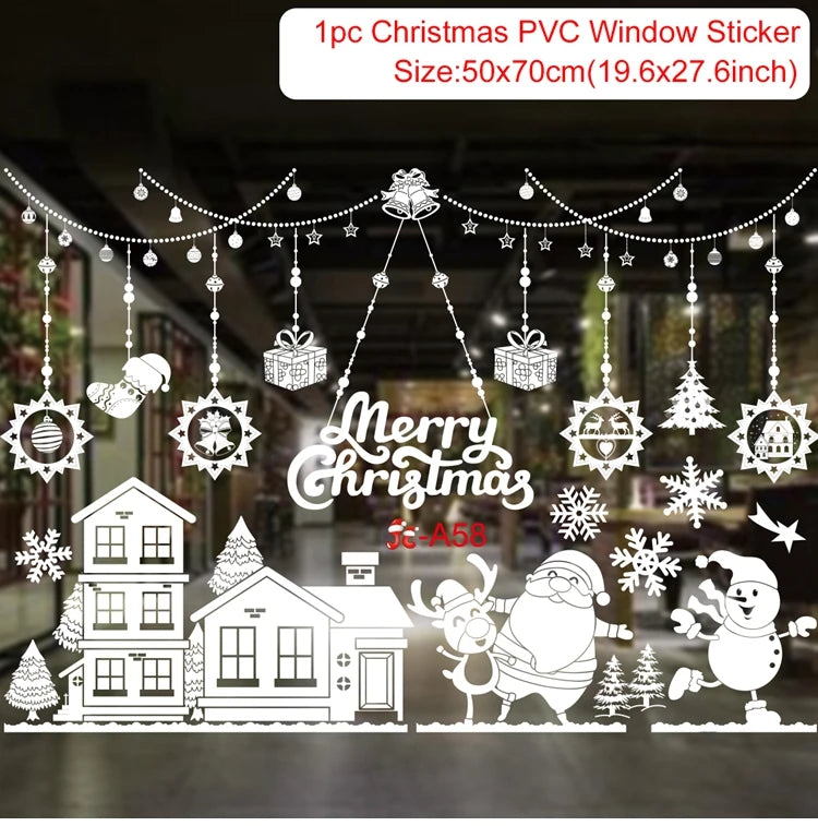Christmas Wall Window Stickers Christmas Decoration For Home 2024 Merry Christmas Ornaments Xmas Navidad Happy New Year 2025