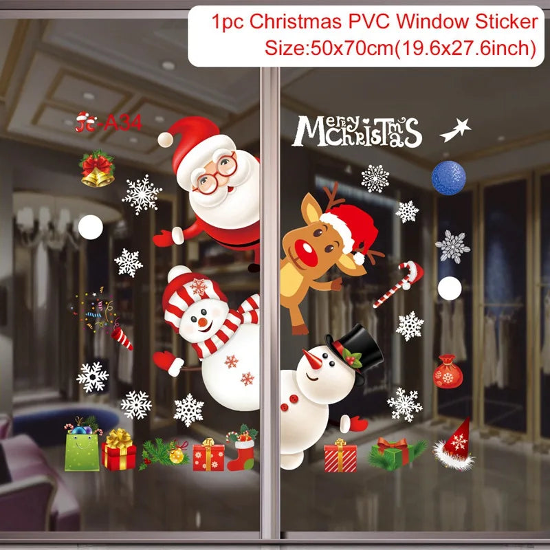 Christmas Window Stickers Merry Christmas Decorations For Home 2024 Christmas Wall Sticker Kids Wall Decals Happy New Year 2025