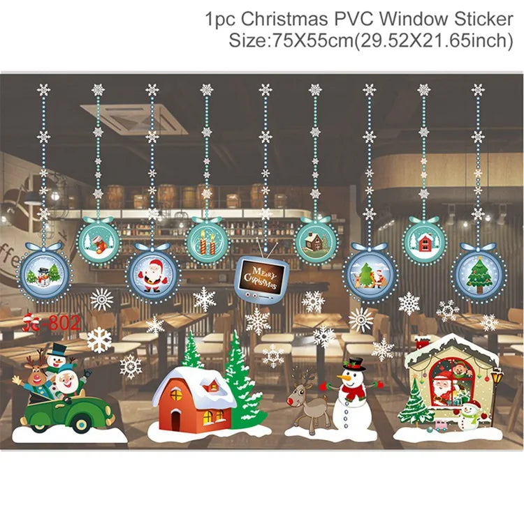 Christmas Wall Window Stickers Christmas Decoration For Home 2024 Merry Christmas Ornaments Xmas Navidad Happy New Year 2025