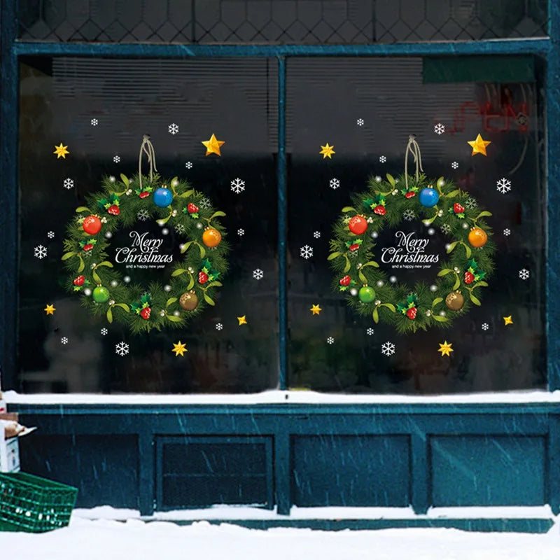 Christmas Window Stickers Merry Christmas Decorations For Home 2024 Christmas Wall Sticker Kids Wall Decals Happy New Year 2025