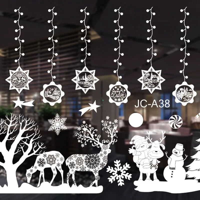 Christmas Window Stickers Merry Christmas Decorations For Home 2024 Christmas Wall Sticker Kids Wall Decals Happy New Year 2025
