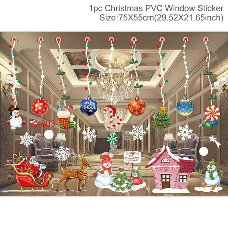 Christmas Wall Window Stickers Christmas Decoration For Home 2024 Merry Christmas Ornaments Xmas Navidad Happy New Year 2025