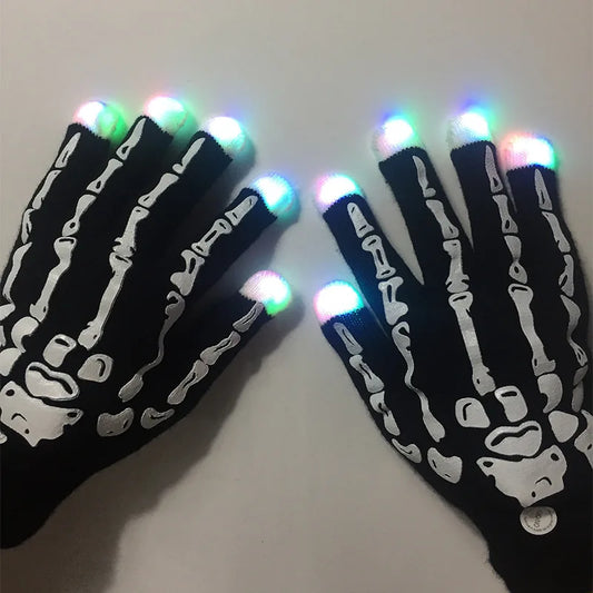 1pcs Halloween Decoration Black Acrylic Skeleton Flash Glowing Gloves Christmas Warm LED Gloves