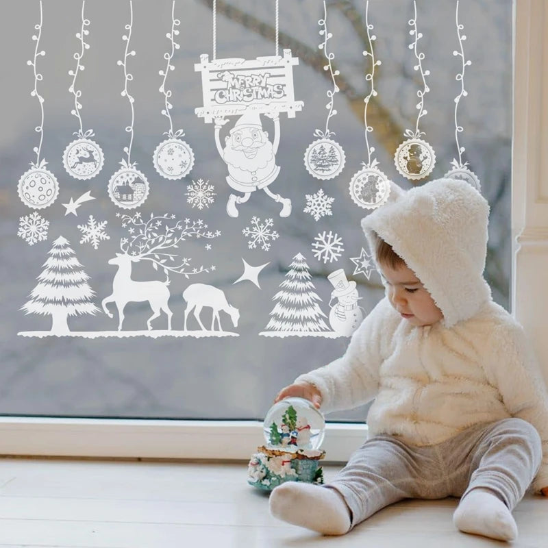 Christmas Wall Window Stickers Christmas Decoration For Home 2024 Merry Christmas Ornaments Xmas Navidad Happy New Year 2025