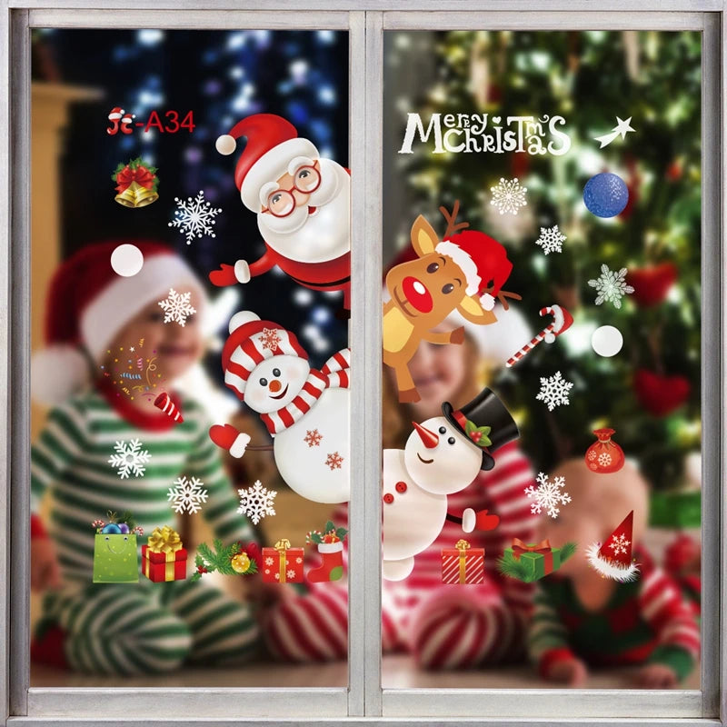 Christmas Wall Window Stickers Christmas Decoration For Home 2024 Merry Christmas Ornaments Xmas Navidad Happy New Year 2025