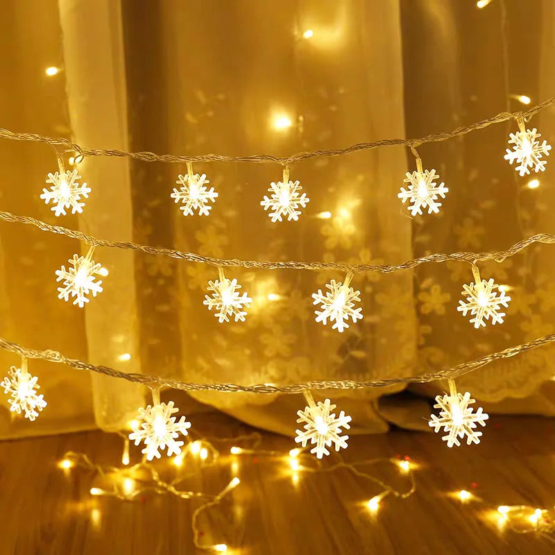 Christmas Fairy Light Snowflake LED String Light Garland Decoration for Home Xmas Santa Claus Gifts New Year Ornament