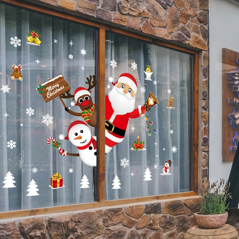 Christmas Wall Window Stickers Christmas Decoration For Home 2024 Merry Christmas Ornaments Xmas Navidad Happy New Year 2025