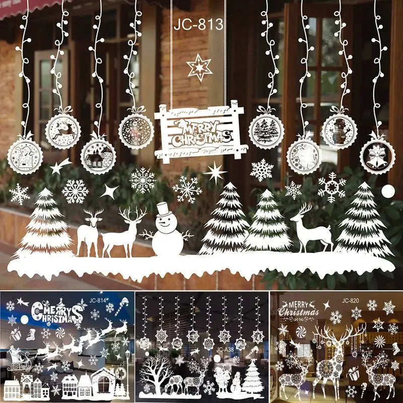 Christmas Window Stickers Merry Christmas Decorations For Home 2024 Christmas Wall Sticker Kids Wall Decals Happy New Year 2025