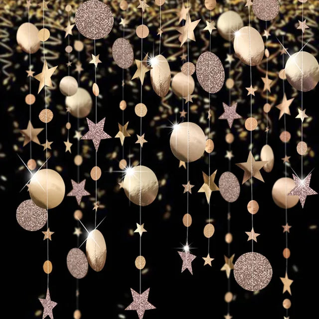 Christmas Decorations for Home Paper Star Dot Garland Flash Banner DIY Birthday Wedding Baby Shower Curtain 2022 Navidad Decor