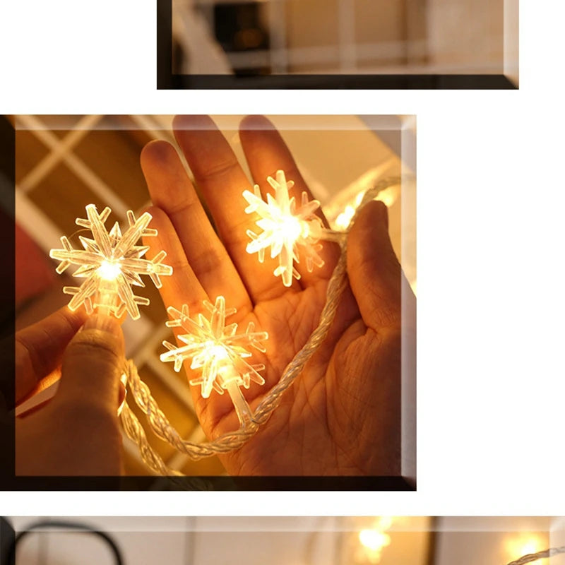 Christmas Fairy Light Snowflake LED String Light Garland Decoration for Home Xmas Santa Claus Gifts New Year Ornament