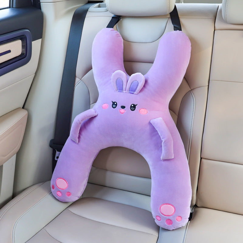 Prevent Leaning Head Back Seat Sleeping Comfort During Long Distance Travel Kids Car Neck Pillow with Seat Belt Safety Sleep Aid