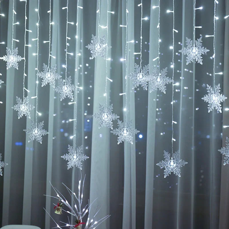 New Year LED Snowflake Curtain String Lights Indoor Halloween Light Wedding Home Party Xmas Lamps Eave Christmas Decoration