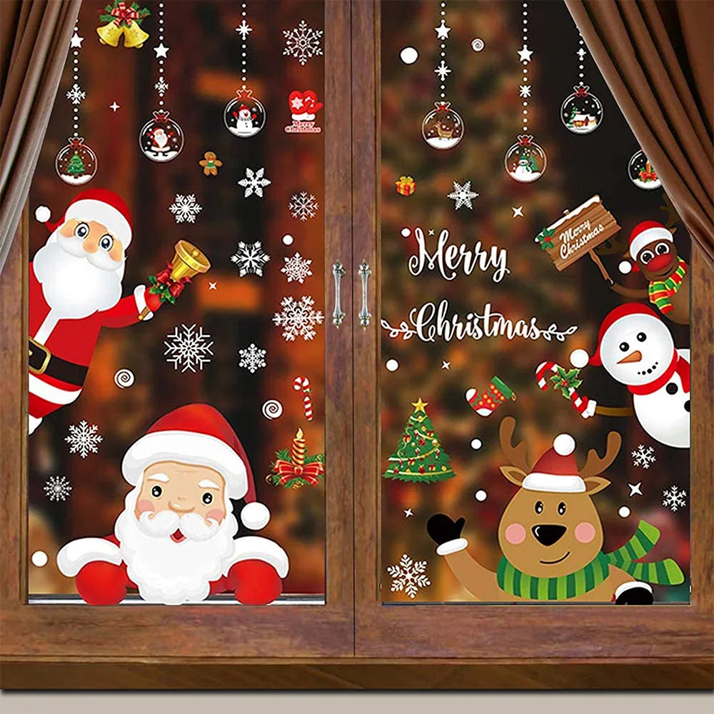 Christmas Window Clings Stickers Holiday Snowflake Santa Claus Reindeer Decals Xmas Decals Window Stickers Christmas Decorations