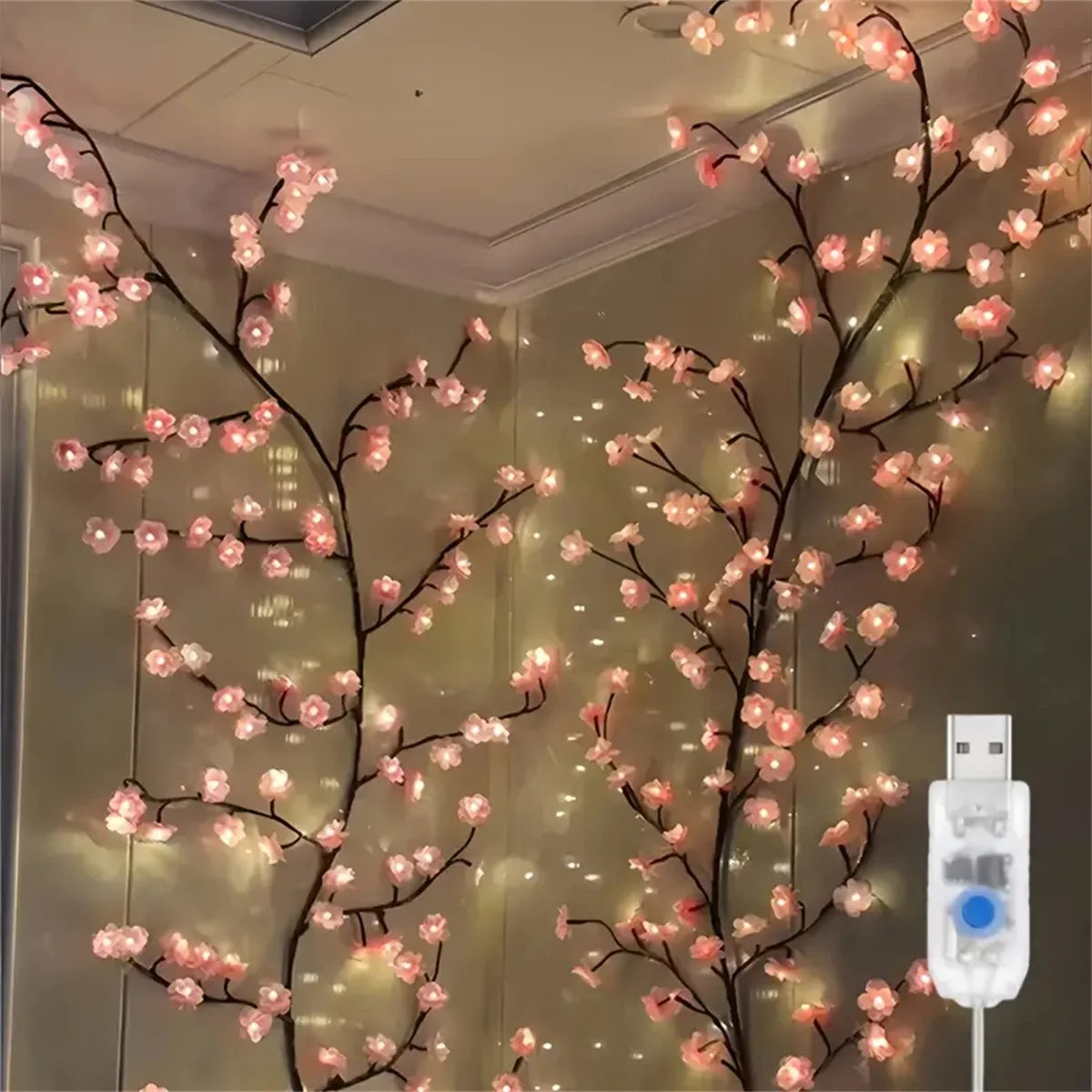 USB Powered Cherry Blossom Branch Lights 8 Modes 96LEDs String Lights for Living Room Bedroom Wedding Christmas Holiday Decor