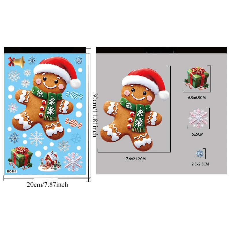 Christmas Festive PVC Static Glass Stickers Snowman Santa Tree–No Glue, Reusable Xmas Decor for Home, Party & Store Windows