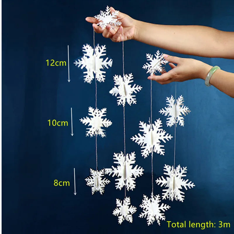 4M Silver Gold Snowflake Garlands for Christmas Tree Hanging Decor Winter Wonderland Party Fake Snow Decoration Paper Streamers