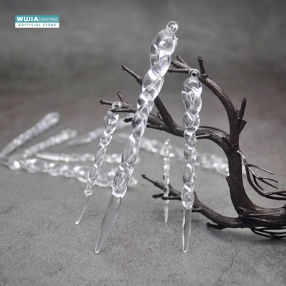 12/24pcs Christmas Clear Simulation Icicle Pendants Xmas Tree Hanging Fake Ice Winter Party New Year Gifts Navidad 5/7.5/10/13cm