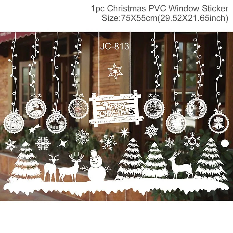 Christmas Window Stickers Merry Christmas Decorations For Home 2024 Christmas Wall Sticker Kids Wall Decals Happy New Year 2025