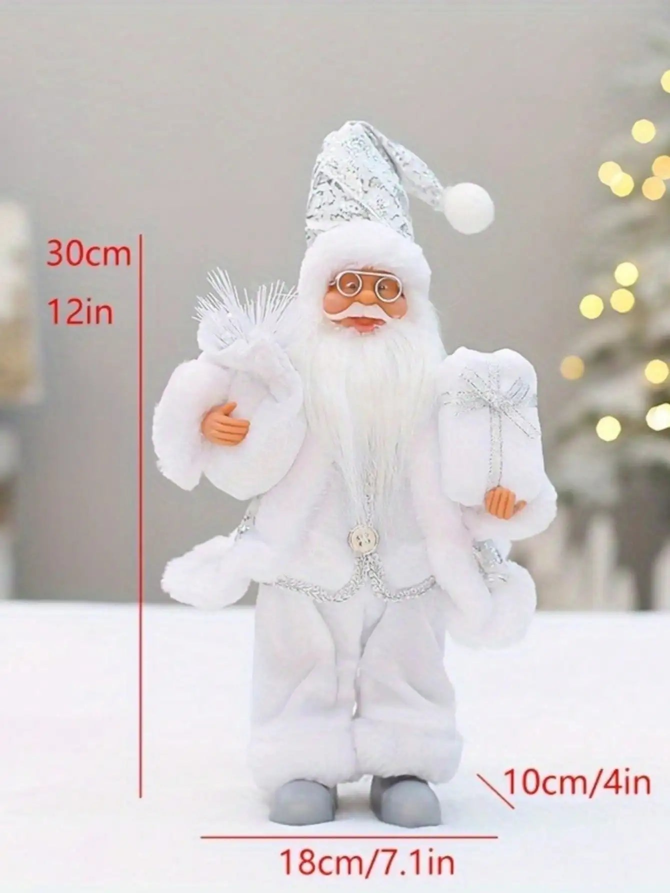 1pc Festive 12-inch Classic Santa Claus Statue: Golden and Silver White Christmas Decorations for Home, Kitchen, Hotel, and Offi
