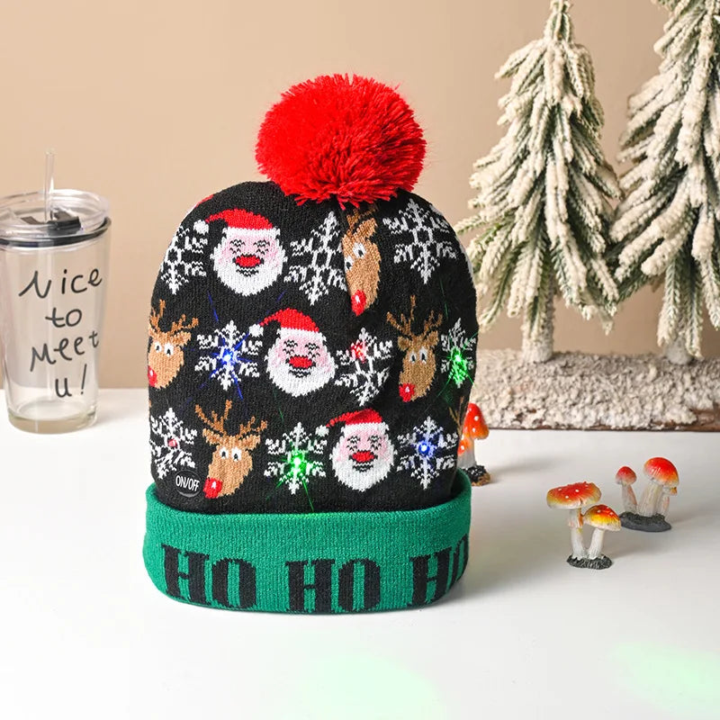 Newest 2/1PC LED Christmas Knitted Hat Light Up Xmas Beanie Cap Unisex Winter Beanie Sweater Hat Colorful LED Christmas New Year