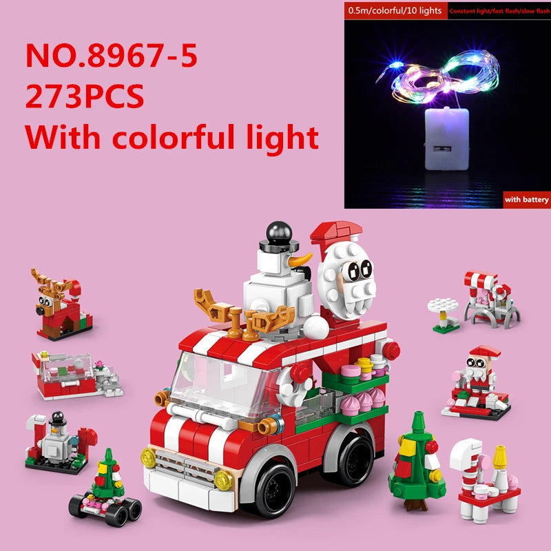 6 In 1 Upgraded Christmas Series Building Blocks Set With Light Creative Winter Village House DIY Bricks Toys For Kids Xmas Gift